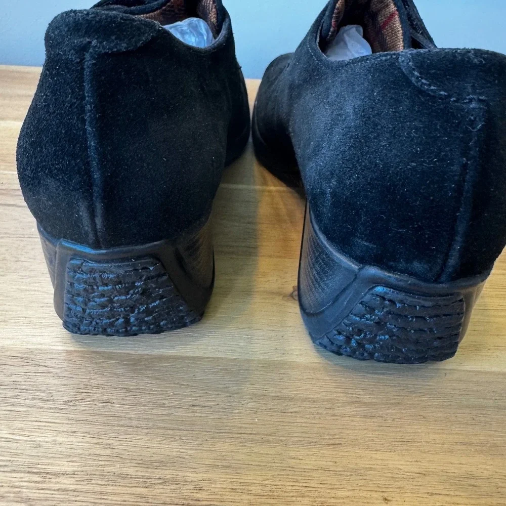Aquatalia Marvin K Women 7.5 Black Suede Wedge Loafers Italy Comfort Boho‎